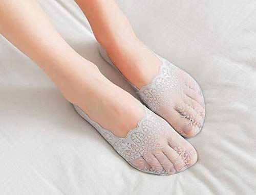 Women's No Show Socks Lace Low Cut Flat Invisible Liner Socks Non-skid Boat Socks Set of 63