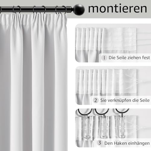 TOPICK Vorhänge Gardinen Verdunklungsvorhänge H260xB280 1 Stück Grau-weiß – Ansicht 5