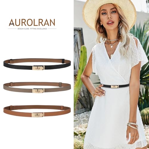 Image of Women's Fashion Classic Metal Buckle Leather Belt with Jeans Dress