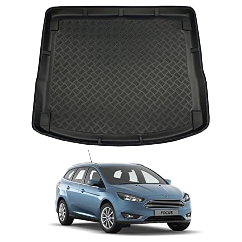 Boot Liner for Ford Focus (2011-2018) [Mk3] [Estate] Tailored Fit Car Floor Mat Protector Guard Tray Black Custom Fitted Accessory - Dog Friendly & Waterproof with Raised Edges Cover