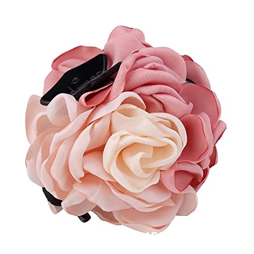 2Pcs Sweet Large Rose Flower Hair Claws Beauty Ribbon Bow Hair Clips Headwear Hair Jewelry For Women Accessories (Pink + Pink Blue) #TOP7