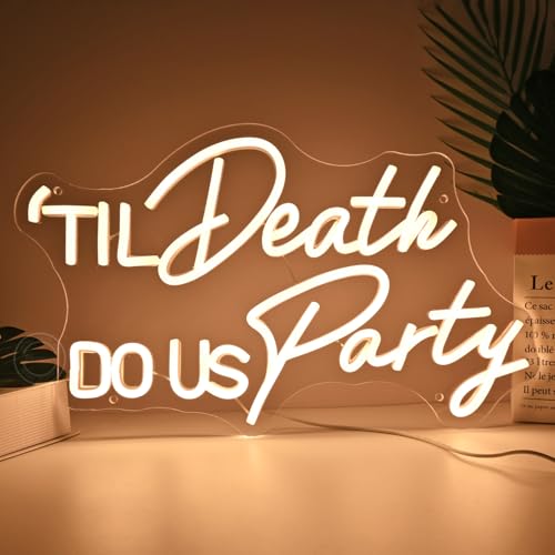 Image of Britrio Til Death DO US Party Neon Light Sign for Wedding Reception Party Bridal Shower Backdrop Bedroom Wall Decor Light Birthday Gift 5V USB Powered with Dimmer Switch 17 IN Warm White