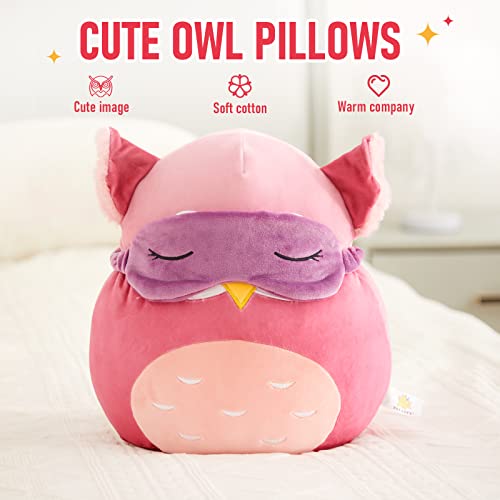 Bstaofy Cute Owl Soft Plush Pillow Collection With Removable Eye Mask Squishy Owl Stuffed Animal Cushion Hugging Stretchy Nap Pillow Christmas Holiday Birthday Gifts For Toddlers Kids, 12’’ #TOP1