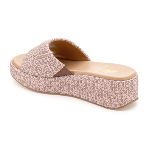 Image of U.S. POLO ASSN. Savina Brown Monogram Print Wedges With Premium Upper