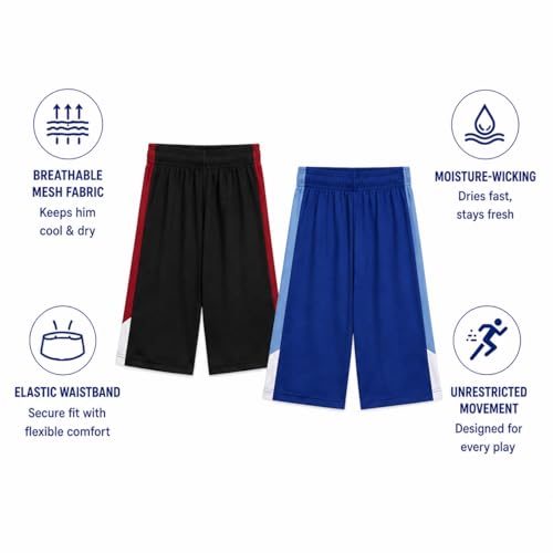 Image of Pro Athlete Boys Shorts Sets - 4 Piece Dry Fit Short Sleeve Crewneck Graphic Tee and Performance Shorts for Boys (Sizes 8-16)