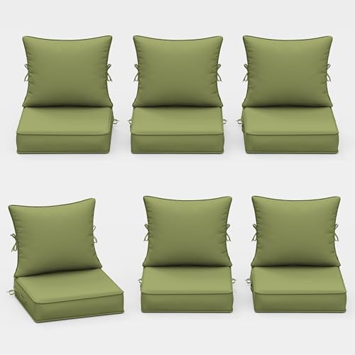 Outdoor Chair Cushions Set of 6, 22 x 22 x 4 Inch Deep Seat and Back Patio Cushions, Waterproof & Fade Resistant All-Weather Cushions for Outdoor Furniture, Couch with Removable & Washable Covers