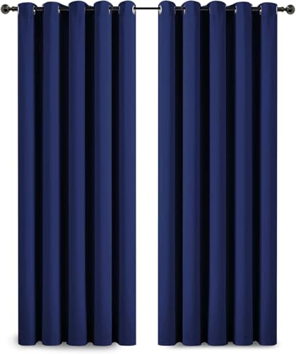 Hafaa Blackout Curtains Eyelet Navy 66x84 Inch Curtains for Kidsroom Soft Texture Thermal Insulated Living Room Curtain 2 Panels with Tie Backs