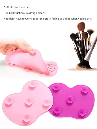 2 Piece Make Up Brush Cleaner Mat, Wsimily Silicone Makeup Brush Cleaning Mat Make Up Brush Cleaner Pad with Suction Cups Cosmetic Cleaning Pads Portable Washing Tool for Cleaning Makeup Brushes