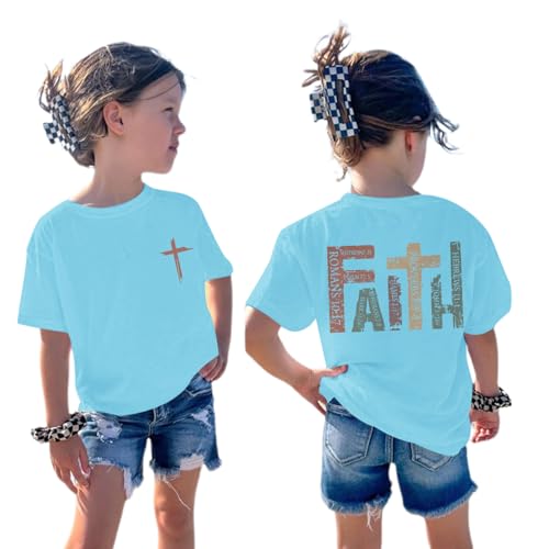 Image of Jesus Shirt for Girls Christian Faith Tshirts Kids Cute Bible Verse Graphic Tees Inspirational God Religious Clothes