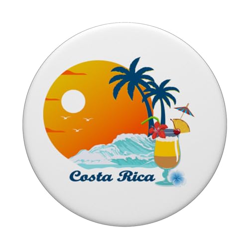 Costa Rica Palm Trees Cocktail Beach Life Resort Souvenir PopSockets Swappable PopGrip, Black - Image 3