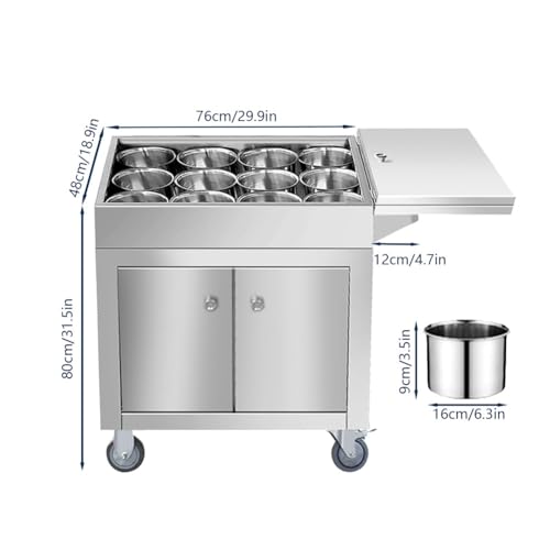 Mesa de preparación de ensaladas de acero inoxidable, estación de ingredientes móvil, estante multifunción para condimentos para restaurantes, equipo de preparación de alimentos de cocina