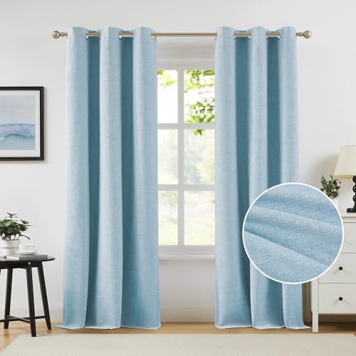 Melodieux Sky Blue Linen Blackout Curtains 84 Inch Length 2 Panels Set, Thermal Insulated Light Blocking Grommet Curtains for Bedroom Living Room, Elegant Farmhouse Burlap Textured Drapes, 42x84 inch Melodieux Sky Blue Linen Blackout Curtains 84 Inch Length 2 Panels Set, Thermal Insulated Light Blocking Grommet Curtains for Bedroom Living Room, Elegant Farmhouse Burlap Textured Drapes, 42x84 inch