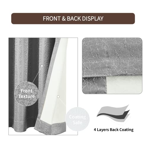 D E Curtain Real 100% Blackout Window Curtains For Bedroom, Jacquard Thermal Insulate Full Room Darkening With Back Coating Grommet Drapes For Quality Sleep, 2 Panels, Each 52 X 108 Inch, Grey #TOP2