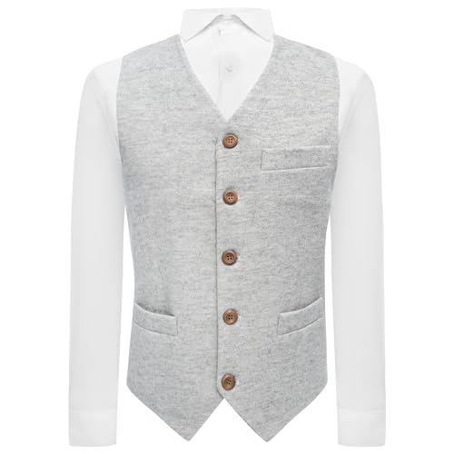 Image of King & Priory Light Grey Donegal Tweed Waistcoat - XL