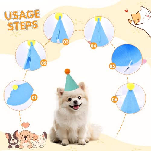 AKINSTER 12 Stück Mini Partyhüte für Kuscheltiere Geburtstagsmützen für Katzen Hunde Kaninchen und Verschiedene Tieraccessoires Festival Deko Foto Prop (Farbig)