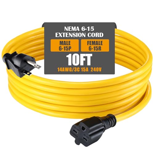 Tellegloww 10-Foot NEMA 6-15 Extension Cord