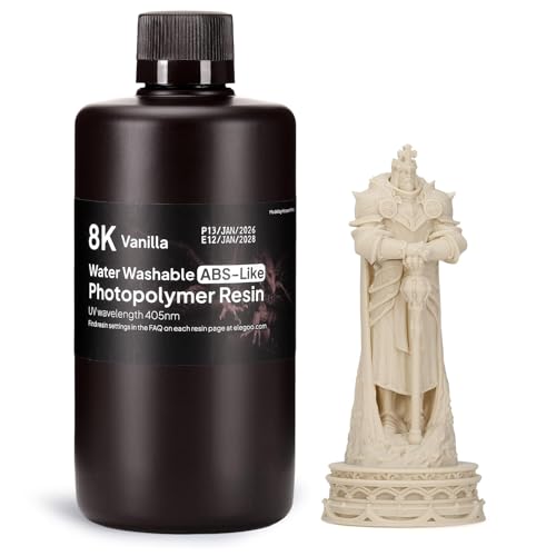 ELEGOO 8K Water Washable ABS-Like Resin for 3D Prints, High Toughness, Low Odor, Perfect for Miniatures, Prototypes & Functional Parts, Compatible with MSLA/DLP/LCD 3D Printers, Vanilla 1000g