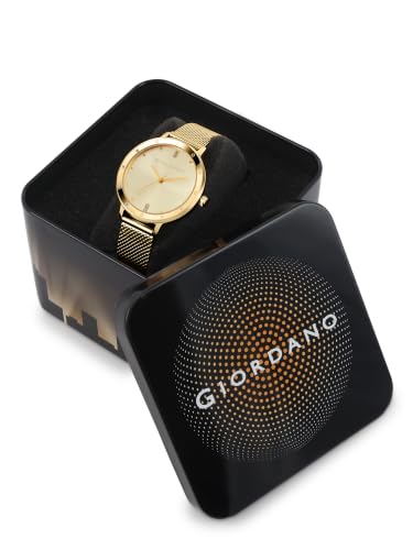 Image of Giordano Analog Quartz Watch for Women with Round Dial, Two-Hand Display, Crystal-Studded Hour Markers and Bezel and Stainless Steel Mesh Strap - A2085