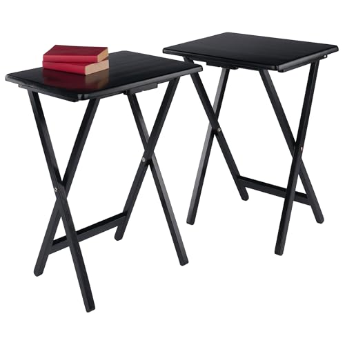 Image of Winsome Alex Set of 2 Foldable Snack Tables, Black | Easy to Store Small Portable Fold Up Table Set for Kitchen, Living Room TV Dining, Crafts, Puzzles, Work From Home