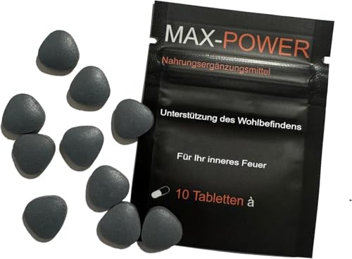 MAX POWER – 10 schwarze Tabletten – koffeinhaltiges Nahrungsergänzungsmittel mit Guarana & Koffein – für Frauen & Männer