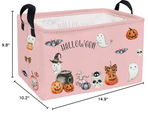 Image of Essme Rectangular Halloween Baskets,Ghost Storage Box,Cute Basket for Kids Room Decor, Book Bins,Shelf Basket.（Pink Ghost