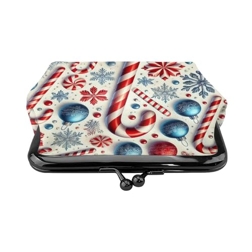 Pu Leather Buckle Coin Purse Blue-Ornaments-Snowflakes-Canes Girls Kiss-Lock Change Purse Wallets2