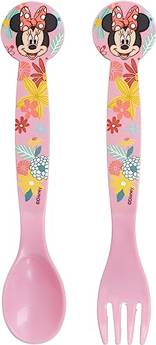Disney Set 2 Posate Rosa Per Bambine In Plastica Minnie Mouse Forchetta E Cucchiaio - 2