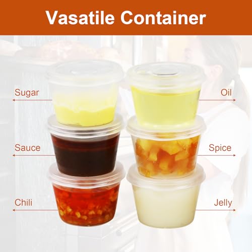 100 Pièces Pots à Sauce en Plastique avec Couvercle, 25ml Petit pot conservation Boîte à Sauce Transparente Boîtes de Alimentaires récipients à emporter pour les Sauces, Ingrédients et Petits Articles – vue 6