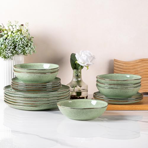 Image of AmorArc Ceramic Dinnerware Sets for 4, 12Pcs Plates and Bowls Sets Dishes | Stoneware Handmade Reactive Glaze Dinner Set, Highly Scratch Resistant | Dishwasher & Microwave Safe Dishware