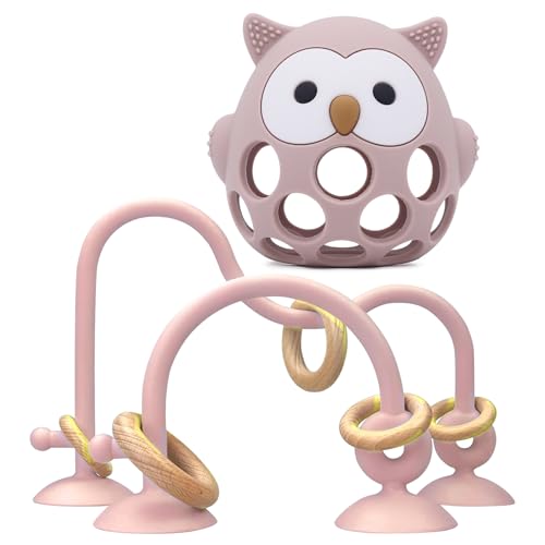 Image of Baby High Chair Suction Toys Teething Chew - Baby Teething Table Toys Silicone Teethers, Food Grade Silicon for 6 12 18 Months (Pink)