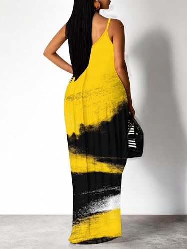Image of Women Spaghetti Strap Maxi Dress with Pockets | Soft fabric relaxed fit sleeveless v neck with pockets for party and daily wear