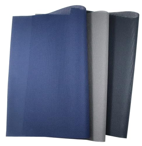 Image of KCS 3 pc of 15 inch x 18 inch(38cmx45cm) 11 Count Cross Stitch Cotton Aida Cloth Needlework Rolled Fabric Box,11CT,Navy Blue+Dark Grey+Black