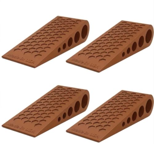 Image of Door Stoppers for Bottom of Door Premium Floor Rubber Door Stop Wedge Made in USA Heavy Duty Honeycomb Design for Carpet, Tile, Ideal for Home, School, Commercial,Coffee 4 Pack