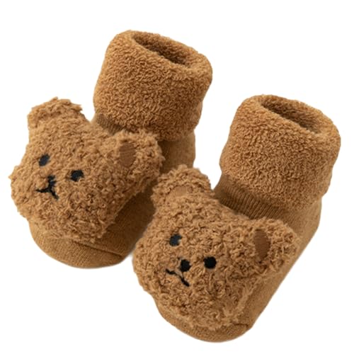 Baby Crawling Socks for 1-3 Years Old Winter, Cute Bear Warm Thick Cotton Terry Floor Socks with Grips for Toddlers