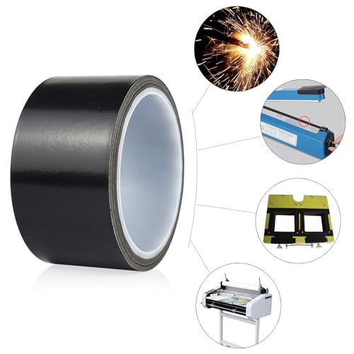 Image of BOMEI PACK Black PTFE Teflonn Glass Cloth Tape, 2'' x 33ft High Temperature Tape Fiberglass Adhesive, Heat Resistant for Fabric,High-Speed Sealing Machine,Vacuum Sealer Machine,1 Pack