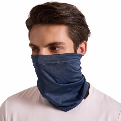 Image of ZLYC Men Snood Adjustable Neck Gaiter Sun Face Cover for Cycling Hiking Running(Solid Navy),One Size
