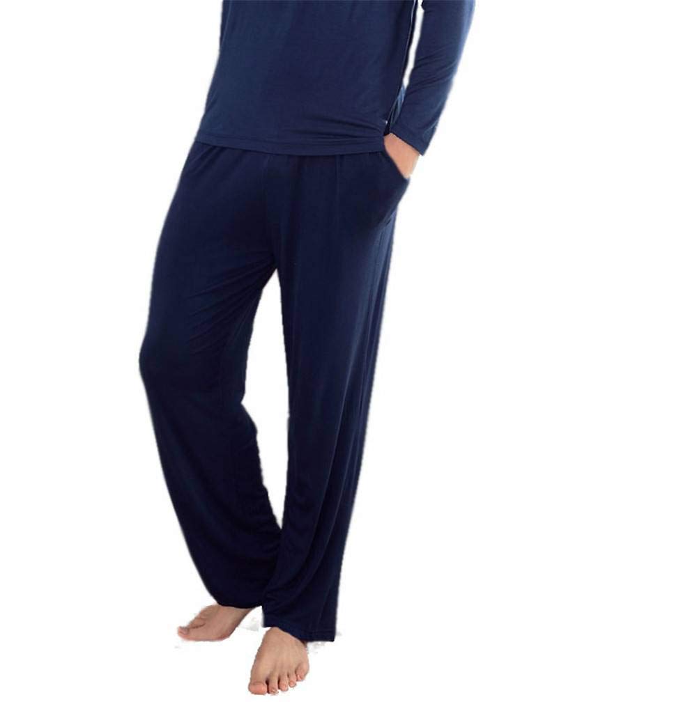 Wantschun Men's Modal Mix Bamboo Fiber Casual Lounge Pants with Pockets Yoga Trousers Sleepwear Pyjamas Sleeping Bottoms Nightwear(Blue,Medium)