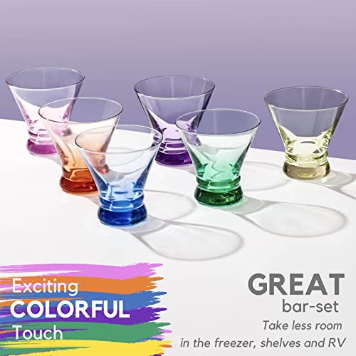 Colovie Martini Glasses Set Of 6(8Oz), Cocktail Glasses, Espresso Martini Glass, Stemless Margarita Glasses, Short Colored Cosmopolitan Glasses, Elegant Home Bar Glassware, Freezer&Dishwasher Safe #TOP3