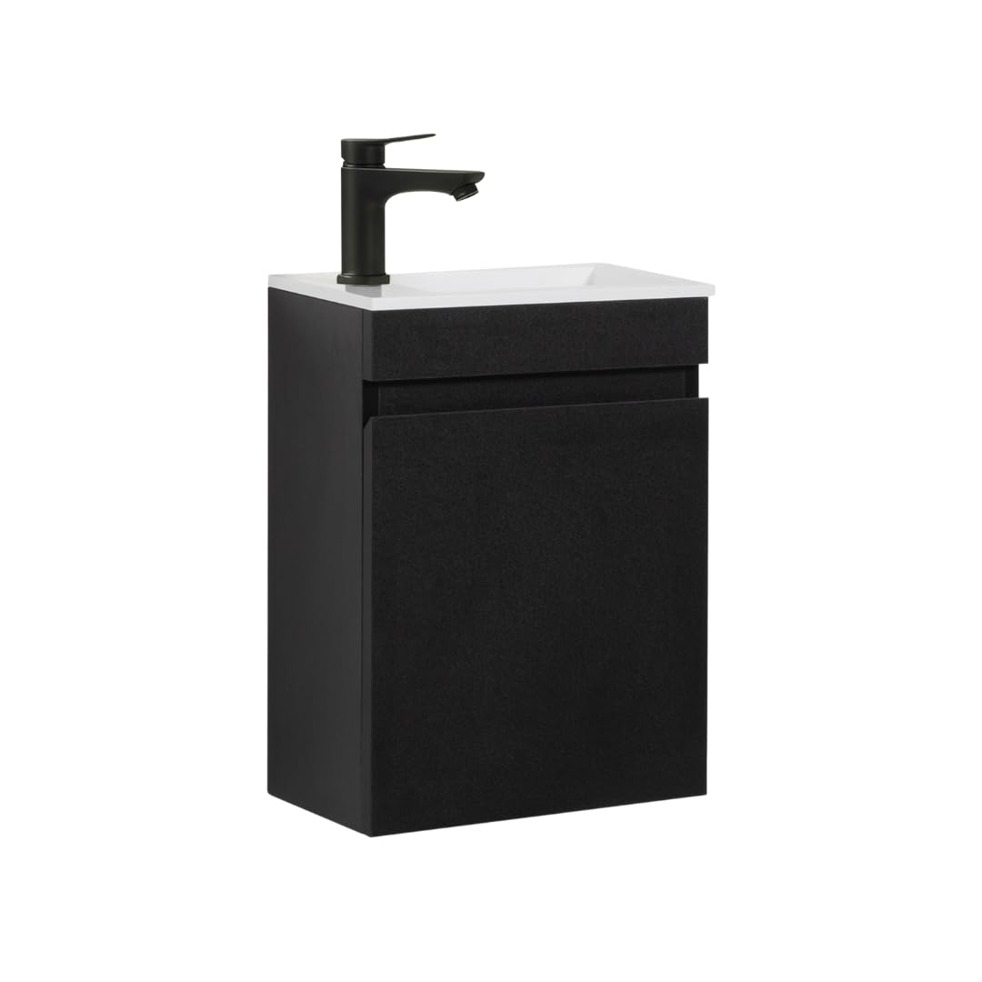 Kometmöbel Cloakroom Vanity Unit With Wash Basin Bathroom Vanity 40cm Wall Hung (Black 40cm, Without Tap)