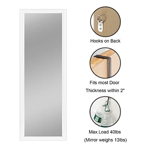Image of Sleek Frame Door Mirror - Rectangle Wall Mounted or Floor Full Length Over The Door Vertical Hanging Mirror, White, 44''x16''