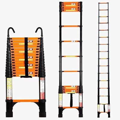 BOWEITI 15.5FT Telescoping Ladder, Portable Aluminum Extension Ladder w/Stabilizers, Lightweight Compact Telescopic Ladder 330lbs Capacity, Extension Ladder for Home, Outdoor (15.5FT,Orange)
