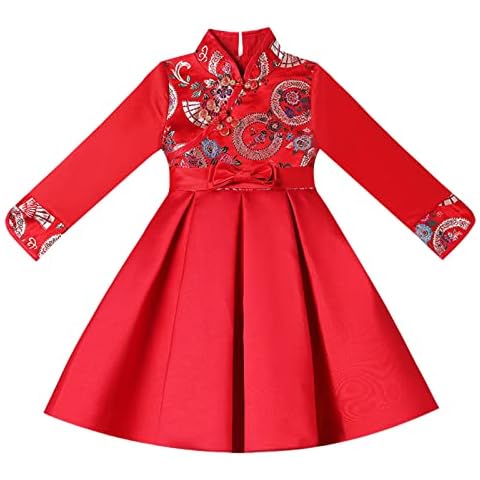 Toddler Baby Girls Christmas Dress,Kids Girls Lunar Chinese New Year Tang Suit Princess Dresses Set Red Cover