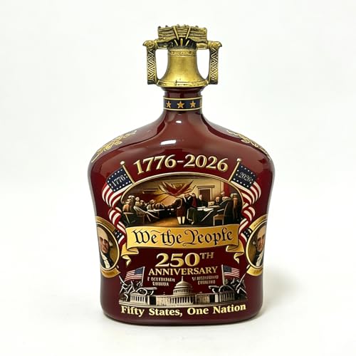 250th Anniversary Whiskey Bottle We the People Anniversary Heritage Reserve Whiskey Glass Bottles Old Fashioned Fathers Day Patriotic Gift for Liquor or Wine (Red)