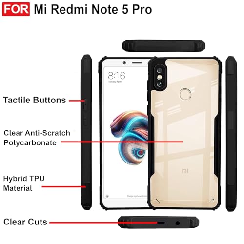 Image of JANAK RAJ Shockproof Bumper - Crystal Clear Transparent Back Case Cover Compatible with Xiaomi Redmi Note 5 Pro | Minimalist PC+TPU 360 Protection Tough Rugged Design - Black