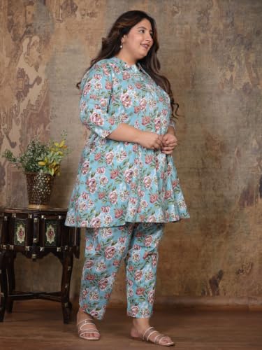 Image of NISHIRE Women's Cotton Floral Co-ord Kurta Set, Plus Size Stylish Ethnic Wear Set