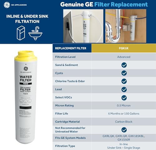 Image of GE Icemaker & Refrigerator System, Exterior Connection, Ice for Beverages, Reduce Chlorine Taste & Odor for Better Water, Replace Filter (FQK1K) Every 6 Months, GXRLQK (Pack of 4)