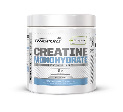 Creatina Monohidrato CREAPURE® en Polvo Sabor Neutro, 300 Gramos, 100 porciones - ENASPORT, 100% Pura, Sin Gluten.