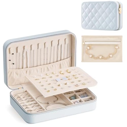 Lolalet Travel Jewelry Case for Women Girls, Travel Jewelry Organizer with Clear Storage Bag Small Portable Jewelry Box for Necklace Bracelet Earring