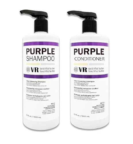 Purple Shampoo and Conditioner for Blonde, Silver, and Gray Highlighted Hair - Lightening, Color-Safe, Paraben-Free, Cruelty-Free, Sulfate-Free (32 fl/oz, DUO)