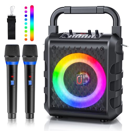 Karaoke Machine with 2 Wireless Microphones, Portable Bluetooth 5.3 Karaoke Speaker for Adults with Upgraded 6.5\" Speaker, PA System with Echo Adjustment, Support USB/TF Card/AUX/REC